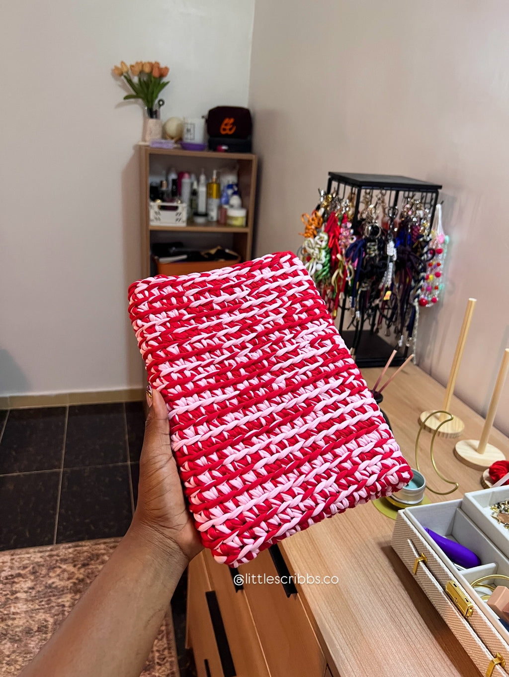 Handmade Laptop & iPad Sleeve ( Red & Baby Pink )