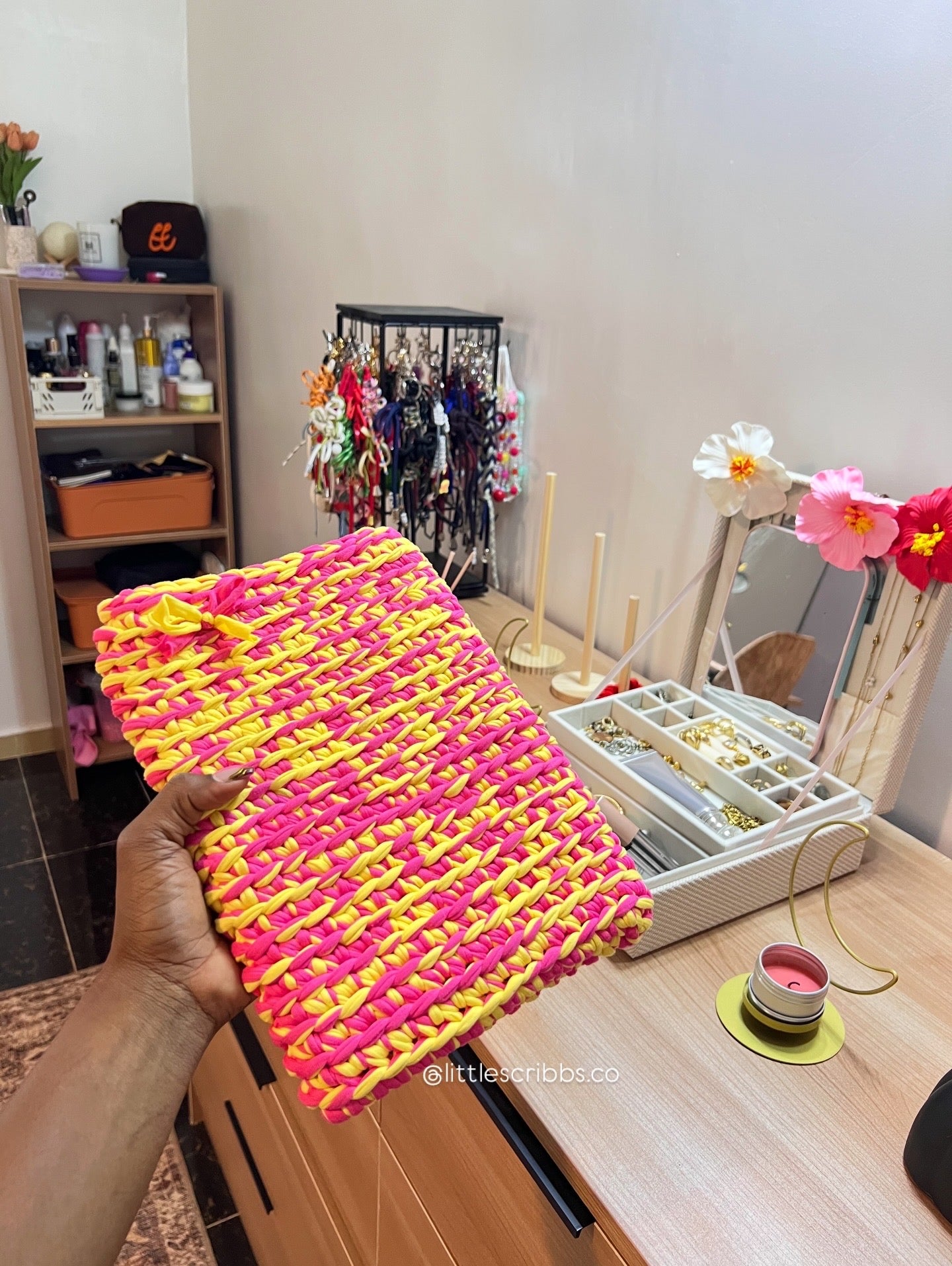 Handmade Laptop & Ipad Sleeve ( Pink & Yellow )